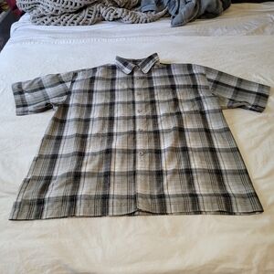 Yago Button Up Shirt Men’s 3XL Gray Black White Plaid Short Sleeve
